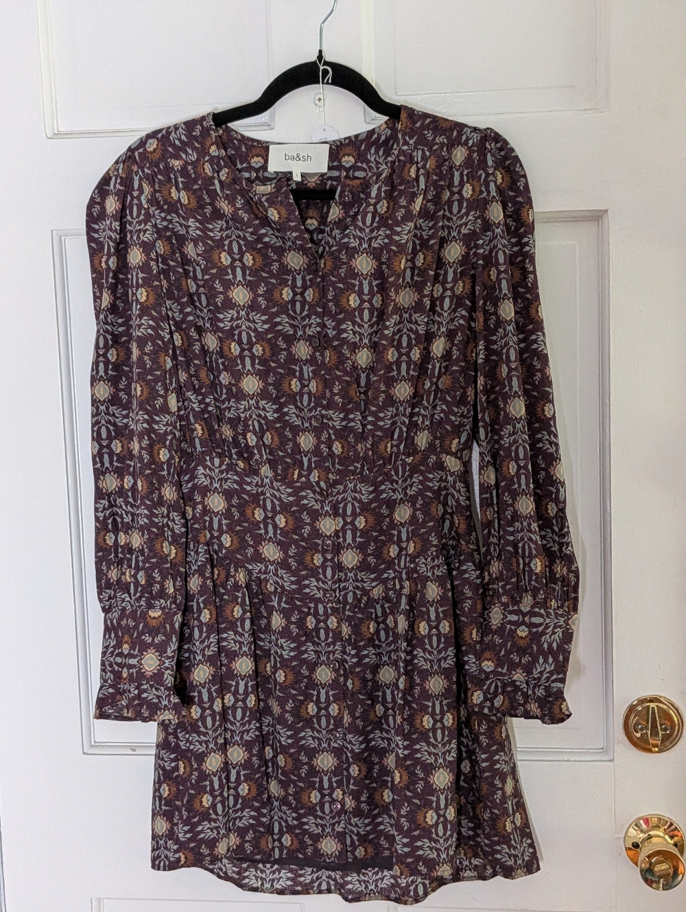 ba&sh Tracy Printed Mini Dress Boho Long Sleeve EU 1 / US S - Picture 2 of 6